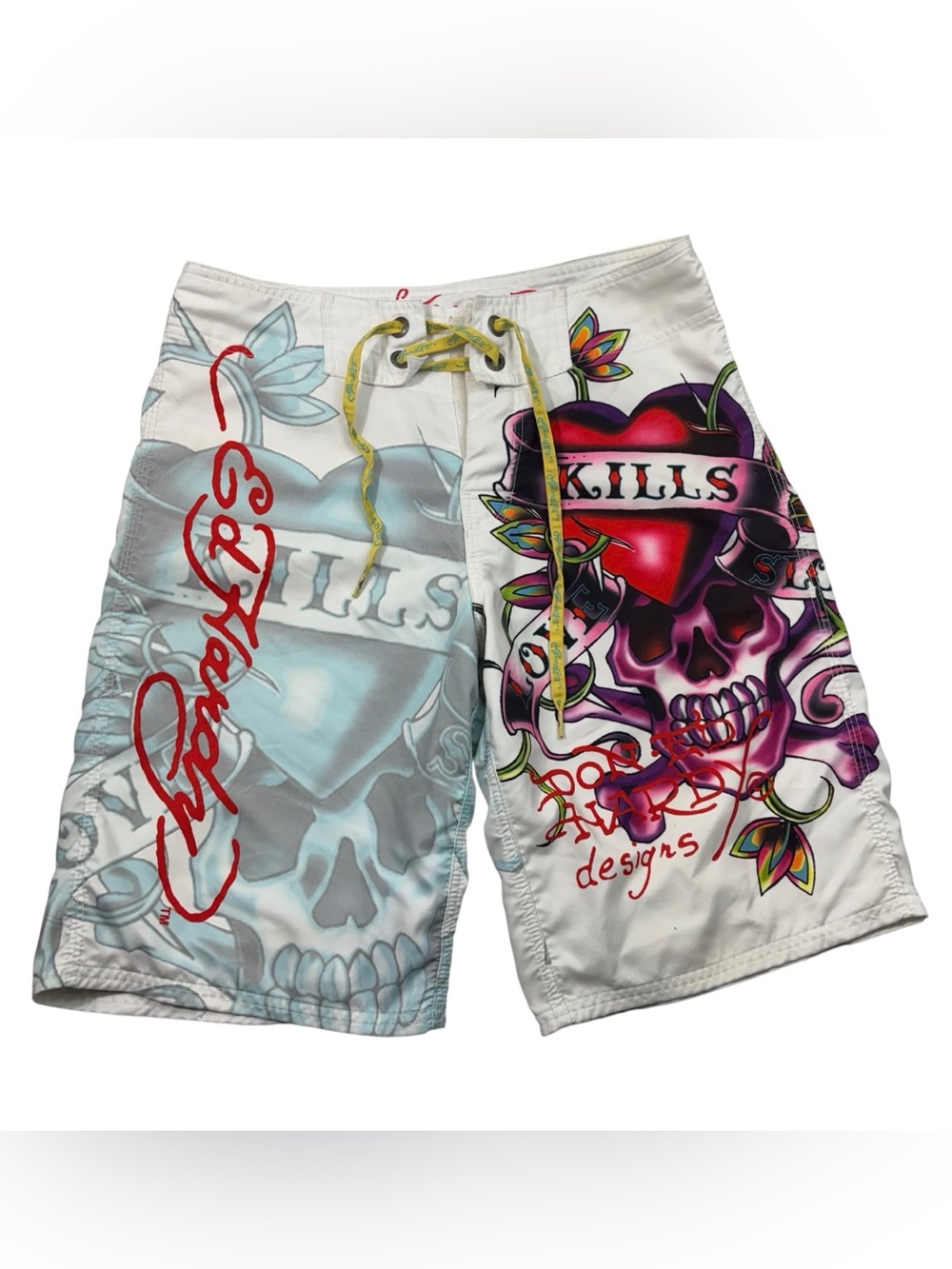 Ed Hardy Vintage Y2K Skull Heart Print Board Short Swim Trunks Grunge Lined 36